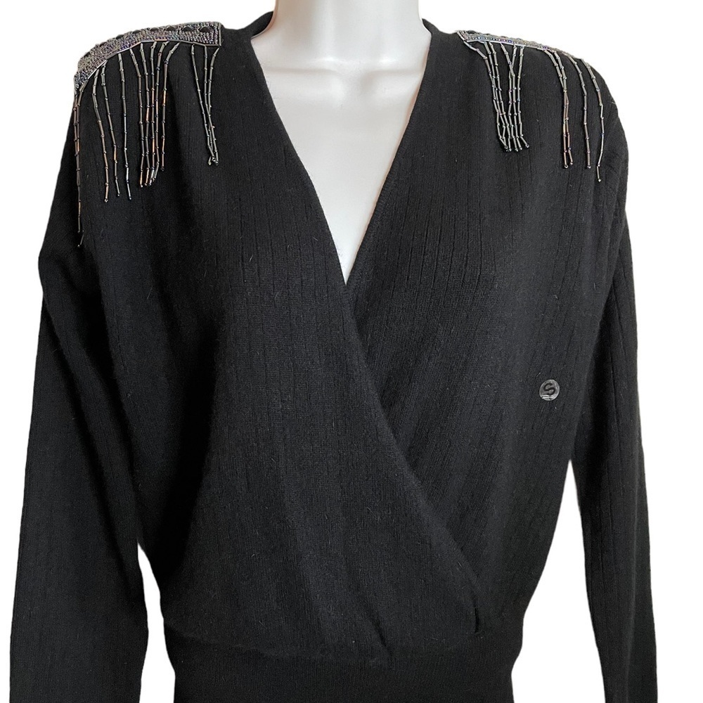 Into the night embellished  Knit Top vneck long sleeve sweatshirt sweater - Picture 6 of 15